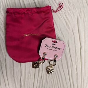 Juicy Couture Gold-Tone Heart Lock Drop Earrings with Crystal Studs